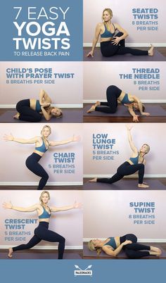 7 Easy Yoga Twists To Release Back Pain Yoga Twists, Anti Aging Yoga, Easy Yoga Poses, Yoga Posen, Gentle Yoga