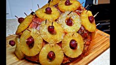 a pineapple upside down cake on a cutting board