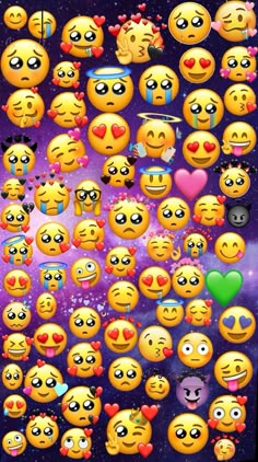 an image of many different emoticions in the sky with hearts and stars on them