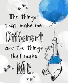 a winnie the pooh quote with a blue balloon