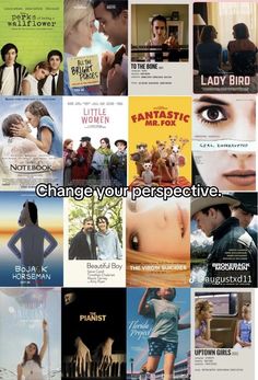 the movie poster for change your perspective is shown in many different colors and font styles