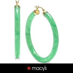 in stock Green 14k Gold Hoop Earrings, Green 14k Gold Round Hoop Earrings, Luxury Green Hoop Jewelry, Medium Hoop Earrings, Fine Jewellery Earrings, Gold Plated Sterling Silver, Jade, Jewelry Watches, Gold Plate