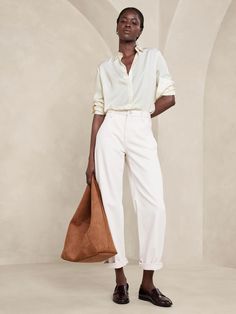 Satin Classic Shirt | Banana Republic Factory Casual Look For Women, Satin Blouse Outfit, Silk Wrap Top, Cream Jeans, Silky Shirt, Timeless Wardrobe Staples, Satin Shirt, Banana Republic Women, Banana Republic Factory