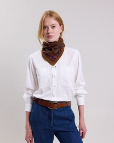 Women's cotton twill shirt with long sleeves and simple cuffs. Visible snap button placket. Two patch pockets. Classic Fall Shirt With Corduroy Collar, Corduroy Collar Cotton Shirt For Workwear, Cotton Shirt With Corduroy Collar For Work, Fall Cotton Dress Shirt With Fold Down Collar, Woman Shirt, Twill Shirt, Style Chic, Mens Trousers, Button Placket