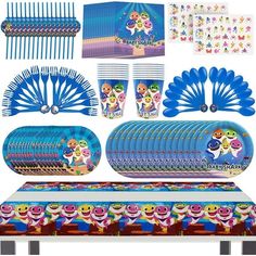 there are many items on the table for children to use in this party decoration set