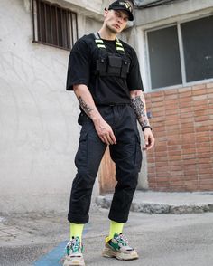 Image of NEON TACTICAL CHEST BAG Neon Socks, Yellow Sneakers, Mens Fashion Edgy, Famous Fashion, Balenciaga Triple S