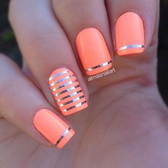 Summer 2024 Coral Nails: Bright Designs, From Neon Pink to Turquoise Spring Nail Dip Designs, Pedi Designs, Metallic Nail Art, 2023 Nails, Tape Design, Nagellack Trends, Holiday Nail Designs