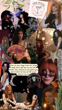 the collage has many different pictures and words on it, including an image of a woman