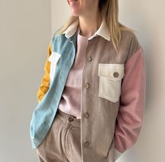 Introducing our stunning women's retrocorduroy shirt, or versatile jacket if you prefer, thanks to its heavyweight fabric. We call it a corduroy shacket. This timeless piece features large, stylish chest pockets and eye-catching coconut buttons. With its oversized design, it's the perfect choice for those cooler days. Crafted from pre-washed, high-quality certified 100 % cotton rorduroy, this shirt offers not only comfort but also sustainability. The sleeves are elegantly finished with adjustabl Corduroy Shacket With Corduroy Collar For Work, Collared Corduroy Shacket For Work, Corduroy Long Sleeve Shacket For Work, Corduroy Shacket For Work With Long Sleeves, Corduroy Workwear Shacket With Long Sleeves, Corduroy Jacket Womens, Corduroy Shacket, Cord Shirt, Shirt With Collar