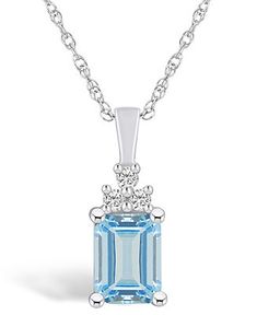 Macy's Aquamarine (1-3/8 Ct. T.W.) and Diamond (1/10 Ct. T.W.) Pendant Necklace in 14K White Gold - Macy's Elegant Diamond White Aquamarine Jewelry, Elegant Asscher Cut Birthstone Jewelry, Macy's White Gold Jewelry With Accent Stones, Blue Radiant Cut Diamond Accented Jewelry, Blue Emerald Cut Jewelry With Diamond Accents, Blue Emerald-cut Jewelry With Diamond Accents, Fine Jewelry Aquamarine With Brilliant Cut, Elegant Blue Topaz Jewelry In Baguette Cut, Elegant Baguette Cut Topaz Jewelry