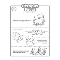 octopus fact worksheet for kids with numbers and pictures on the page, including an octopus