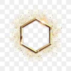 a gold hexagonal frame on a white background with some dots in the middle