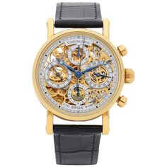 ChronoSwiss Opus, Yellow Gold Skeleton Chronograph Watch Circa 2000 Model/Reference: Opus/ CH 7521 K Movement No: 1797 Case No: 8 141 Calibre: C.741, automatic Skeleton dial Case: 38mm, 18k yellow gold, transparent case back Buckle/Clasp: 18k yellow gold deployant clasp Signed dial,case & buckle Gold Skeleton, Gentleman Watch, Expensive Watches, Fine Watches, Skeleton Watch, Watch Collection, Chronograph Watch, Luxury Watches, Chronograph