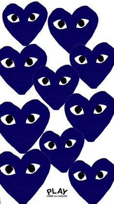 blue hearts with eyes and the words play