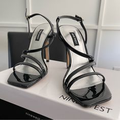 Never Worn, New In The Box. Size 7, True To Size. Black Patent Leather, 4” Heel, Square Toe. Nine West. Black Square Toe Evening Sandals, Black Evening Sandals With Square Toe, Leather Heels Sandals, Patent Leather Heels, Shoes Brand, Nine West Shoes, Black Patent Leather, Heel Sandals, Shoe Brands