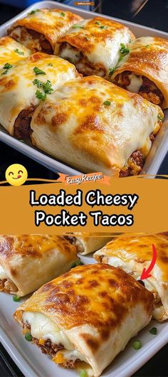 loaded cheesy pocket tacos on a white plate