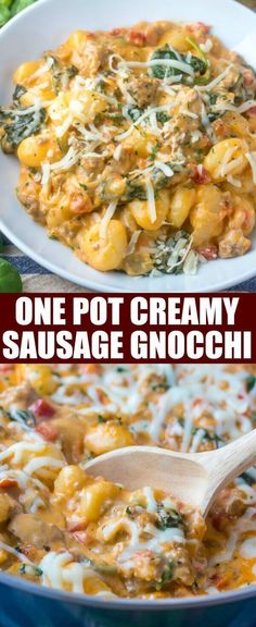 one pot creamy sausage gnocchini with spinach and cheese