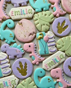 some cookies are decorated to look like animals and the words welcome baby on them, all in pastel colors