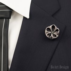 "Mini Gray/Black Lace Kanzashi Flower Lapel Pin with 4mm Swarovski Silver Night Crystal SIZE: 1\" Comes in a Luxury Black box with Non-Tarnish Cotton. Become a Fan on Facebook:  https://www.facebook.com/BoArtDesign Become a Fan on Pinterest: https://www.pinterest.com/BoArtDesign NOTE Please note, that items may not be as large as they appear! Because every item is handmade, flower shape may slightly vary! While every effort is made to accurately represent the true colors of the ribbon/fabric use Luxury Silver Lapel Pin For Weddings, Lapel Flower Wedding, Flower Lapel, Flower Lapel Pin, Lapel Pins Mens, Lapel Flower, Kanzashi Flowers, Wedding Brooch, Grey Flowers