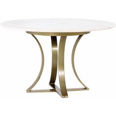 The graceful curves of the brass-finish iron base complement this dining table's round polished-marble top. Four feet in diameter, the table can seat up to five people. Four Hands Furniture, Brass Dining Table, Marble Top Dining Table, White Dining Table, Marble Dining, Dining Table Marble, Modern Round, Burke Decor, Round Dining