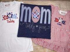 "Patriotic Mom and Me Outfits, Sibling Seersucker Matching Romper These matching sibling outfits were already adorable. Even more adorable is for mom to match In the personalization section during checkout, please enter: 1- Child Size needed (see size options in description or size charts in photos) 2-Name(s) to be stitched- on Mom's shirt & Child's outfit 3-Font Choice for child's outfit (see pictures) I will use the font from the main picture if no choice is made. **There are a lot of opti Family Matching White Tops For 4th Of July, Family Matching 4th Of July T-shirt With Graphic Print, Mom And Me Outfits, American Style Blue T-shirt For 4th Of July, Family Matching Short Sleeve T-shirt For 4th Of July, Blue Patriotic T-shirt With American Flag Print, Matching Sibling Outfits, Mom And Me, Sibling Outfits