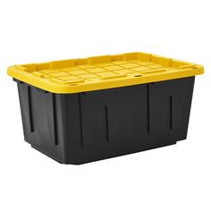 a black and yellow plastic storage box