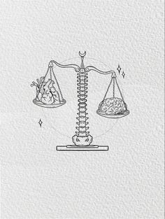 Libra scales of head and heart tattoo design with bone scale Head Heart Tattoo, Heart And Brain Scale Tattoo, Necronomicon Tattoo, Tattoo Balance, Brain Balance, Brain Tattoo, Heart And Brain, Libra Tattoo