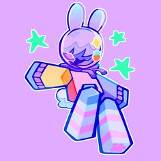 a drawing of a bunny holding a pair of skis in its hands and wearing a scarf