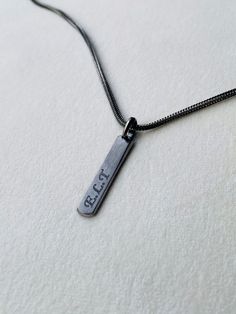 Men Necklace - 925 Sterling Silver Custom Engraved Men Necklace - Personalized Men's Jewelry - Custom Men Necklace - Gift for Son - Birthday Gift for Him - Gift for Son - Gold Men Necklace - Silver Men JewelryPerfect Gift for Him - Gift for Boyfriend - Gift for Son - Gift for FatherDESCRIPTION • AND • DETAILS- Material: 925 Sterling Silver - Finish: Silver , 14K Gold , 14K White Gold , Black (Rhodium)- Pendant Dimensions: 28 mm (height) x 5 mm (width)- Can be personalized. Please note that engra Minimalist Silver Engraved Bar Necklace, Minimalist Engraved Silver Bar Necklace, Minimalist Box Chain Jewelry For Father's Day, Minimalist Everyday Dog Tag Charm Necklaces, Minimalist Hand Stamped Rectangular Pendant Necklace, Minimalist Rectangular Pendant Jewelry For Father's Day, Minimalist Silver Dog Tag Charm Necklace, Minimalist Dog Tag Necklace For Father's Day, Minimalist Dog Tag Necklace For Everyday