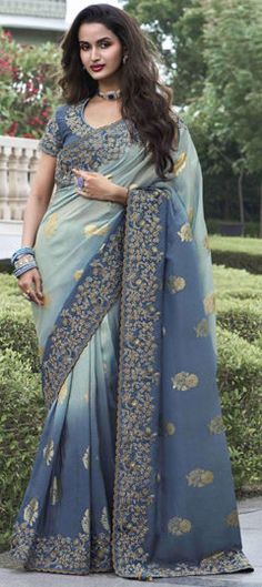 Black and Grey color Saree in Viscose fabric with Embroidered, Resham, Sequence, Thread work Drapping Saree, Saree Fashion, Zari Embroidery, Designer Silk Sarees, Wedding Saree Indian, Ghagra Choli, Satin Saree, Blue Saree, Embroidered Wedding