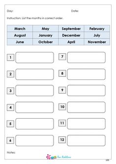 the months and numbers worksheet for students to practice their writing skills, including