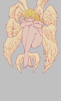 a drawing of an angel sitting on the ground