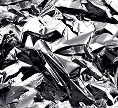 black and white photograph of metallic foil