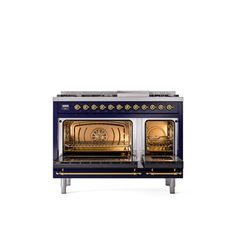 Dual gas burners with power up to btu 25000 as standard Total Black brass flame spreader with non-stick nanotechnological treatment Highly specialised cooktops Hob with cast iron pan supports One control for both ovens ILVE Gas Type: Liquid Propane, Finish: Midnight Blue/Brass | ILVE Nostalgie II 48 Dual Fuel Range 38.75 H x 47.875 W x 28.5 D in blue / yellow in Midnight Blue / Brass | 38.75" H X 47.875" W X 28.5" D | Wayfair Dual Fuel Ranges, Gas Burners, Cooktops, Total Black, Iron Pan, Cast Iron Pan, Black And Brass, Propane, Yellow Black