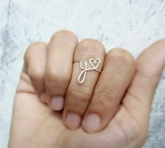 Buy 5 get 1 free / Letter and Heart / initial Letter by Henju Minimalist Personalized Heart Initial Ring, Minimalist Initial Ring For Valentine's Day, Minimalist Heart Initial Wedding Ring, Minimalist Initial Ring For Mother's Day, Knuckle Rings Silver, Wire Ideas, Ring Initial, Minimalist Silver Ring, Silver Bridesmaid