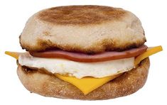 an egg, bacon and cheese sandwich is shown