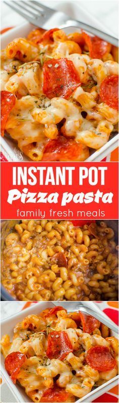 instant pot pizza pasta with tomato sauce and fresh meats is an easy dinner idea