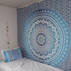 WickedAF tapestry Blue and White Mandala Tapestry Indian Wall Decor, Bohemian Bedspread, Mandala Tapestries Wall Hangings, Blue Tapestry