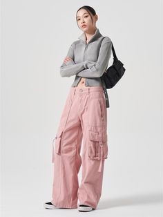 8seconds Pocket Detail Denim Pants Pink | Wide for Women | KOODING Spring Cargo Jeans With Hip Pockets, Outfit Celana Pink, Pink Cargo Outfit, Outfit Celana Cargo, Pink Cargo Pants Outfits, Cargo Jeans Outfit, Pink Cargo Pants, Cargo Outfit, Cargo Pants Outfit Women