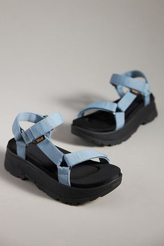 Polyester upper, insole Rubber sole Velcro closure Imported | Jadito Universal Sandals by Teva in Blue, Women's, Size: 11, Polyester/Rubber at Anthropologie Blue Sport Sandals With Ankle Strap For Summer, Blue Ankle Strap Sport Sandals For Summer, Teva Sandals Aesthetic, Tevas Sandals, Teva Sandals Outfit, Sandals Aesthetic, Closet Redo, Velcro Sandals, Teva Sandals