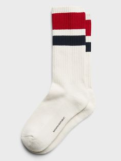 A soft sock in a breathable cotton blend with rib-knit openings and angled toe seams for a better, more comfortable fit.  Fits men's shoe sizes 8-12. Nice Socks, Tennis Socks, Sock Drawer, Soft Sock, White Socks, Men's Shoe, Long Socks, Striped Socks, White Sock