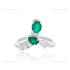 A dazzling touch of Zambian Emerald over the 18k White Gold base which adds up to the elegance of the ornament. An elegant Ring of adornment that would definitely grab attention! ✧✧Welcome To Our Shop Spectrum Jewels India✧✧ ""18k White Gold Zambian Emerald Ring For Women, Natural Diamond Statement Ring For Birthday Gift, Valentine Ring Jewelry For Wife"" ★PRODUCT SPECIFICATION★ * ITEM CODE - SER-22631 * METAL - 18k White Gold * 18k White Gold Weight : 3.12 gm  * GROSS WEIGHT - 3.42 gm Approx * Elegant Diamond Cut Ring For May Birthstone, Luxury White Gold Diamond Ring With Birthstone, Elegant May Birthstone Diamond Cut Ring, Anniversary White Gold Emerald Open Ring, May Birthstone Diamond Open Ring For Formal Events, May Birthstone Diamond Open Ring For Formal Occasions, Anniversary Emerald Ring With Brilliant Cut In Open Design, Formal Open Diamond Ring For May Birthstone, White Gold Diamond Ring For May Birthstone