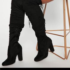 Never Worn. 4 Inch Heel. Thigh High Boot. Inner Zipper Trendy Medium Width Knee-high Boots For Night Out, Trendy Wide Calf Thigh High Heeled Boots, Casual Knee-high Boots For Night Out, Fashion Nova Shoes, 4 Inch Heels, Thigh High Boots, Thigh High, Over The Knee Boots, Thigh Highs