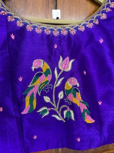 Pure Silk Purple Hand Embroidery Blouse /saree Maggam Blouse / Bird Embroidery Blouse / Hand Embroidered Blouse / Purple Ready Made Blouse - Etsy