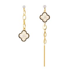 PRICES MAY VARY. 【Premium Material】The gold plated clover dangle earrings are durable and lustrous, lightweight to wear. The 925 sterling silver posts are hypoallergenic, safe for most people. 【Four Leaf Clover Design】The four-leaf gold dangle earrings feature a four-leaf clover shape to bring you luck. The asymmetrical design makes the overall more distinctive and the shiny cubic zirconia stones add delicacy and elegance. 【Easy to Match】 Measurement: 2.76 in × 1.57 in. The eye-catching lucky cl Pearl Threader Earrings, Clover Design, Geometric Fashion, Small Bees, Bee Honeycomb, Clover Earrings, Illustration Fashion, Threader Earrings, Asymmetrical Design