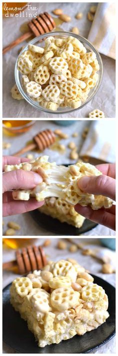 the process to make homemade macaroni and cheese crackers is shown in three different stages