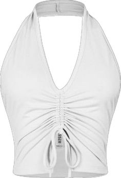 Seamless V-neck Halter Top For Summer, Summer Sleeveless Halter Top, Summer Sleeveless Elastane Halter Top, Sleeveless Elastane Halter Top For Summer, Spring Sleeveless Elastane Halter Top, Summer V-neck Crop Top, Summer Ruched Elastane Tank Top, Ruched Elastane Tank Top For Summer, White Sleeveless Ruched Top