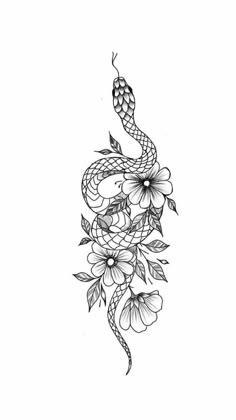 a snake and flowers tattoo design