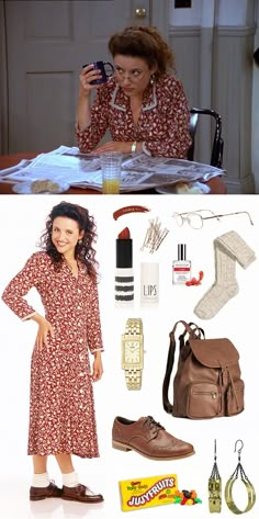 an image of a woman that is looking at her cell phone and some other items