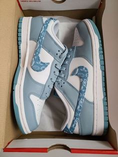 Nike Dunks Low Custom, Custom Dunk Low Ideas, Nike Dunks Paisley, Nike Dunks Customized, Nike Dunks High Dark Blue, Custom Nike Dunk Low, Jordan Dunks Shoes, Blue Dunk Lows, Nike Dunks Mens